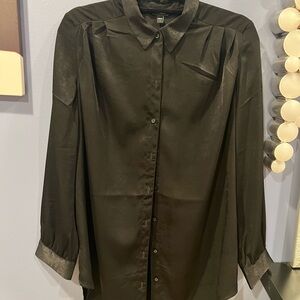 Express Elegant Black silk Button-Up shirt dress